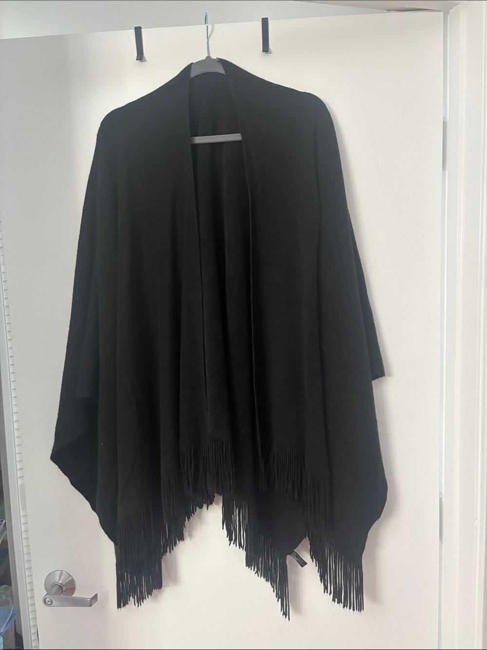 Vince Camuto Black Fringed Poncho Wrap